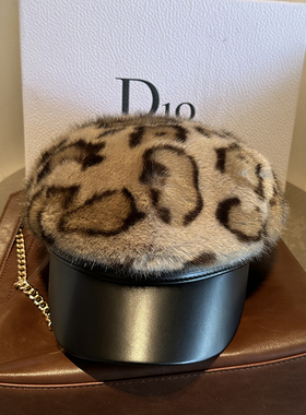 豹纹毛毛马术帽百搭保暖户外鸭舌帽皮帽沿休闲气质八角帽女冬毛茸