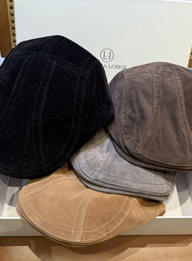 四季款植绒前进帽车缝线百搭显脸小鸭舌帽复古时尚英伦贝雷帽子潮