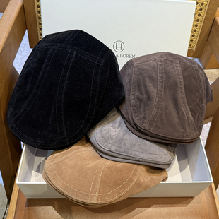 英伦贝雷帽子潮 植绒前进帽车缝线百搭显脸小鸭舌帽复古时尚 四季 款