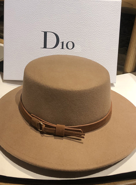 秋冬羊毛礼帽女英伦平顶羊绒毡帽复古爵士帽优雅气质法国时尚帽子