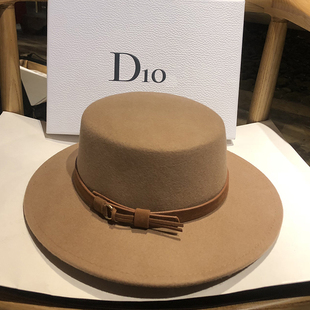 秋冬羊毛礼帽女英伦平顶羊绒毡帽复古爵士帽优雅气质法国时尚 帽子