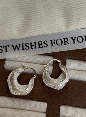 高级感不规则几何纹理耳钉女轻奢银色圆环耳环时尚百搭耳扣时尚
