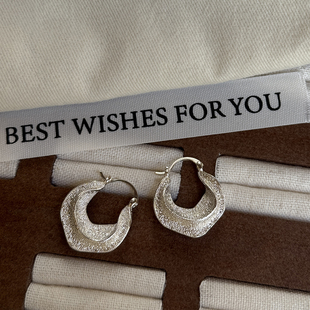 高级感不规则几何纹理耳钉女轻奢银色圆环耳环时尚 百搭耳扣时尚