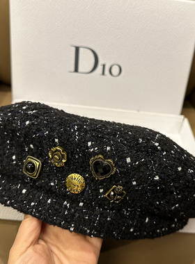 日系甜美小香风显脸小贝雷帽粗麻花毛呢南瓜帽百搭画家帽黑色时尚