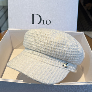 秋冬黑白色平顶报童帽显脸小休闲鸭舌帽时尚 逛街复古画家贝雷帽子