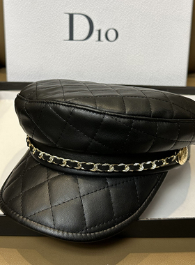 韩国休闲链条报童帽黑色时尚鸭舌帽百搭显脸小平顶八角帽子女气质