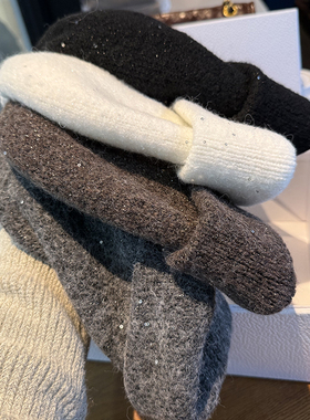 羊毛针织毛线帽黑白色显脸小盆帽休闲百搭帽子女亮片保暖百搭防风