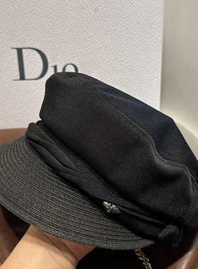 夏季皮沿草帽女百搭鸭舌帽气质休闲报童帽时尚黑色画家帽遮阳防晒