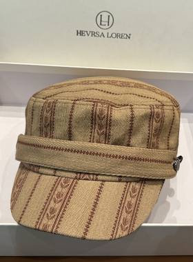 四季新品复古民族风条纹八角帽女春季宽檐平顶帽百搭显脸小报童帽