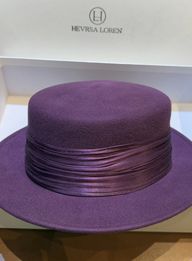 秋冬纯羊毛高品质羊绒毡帽平顶气质优雅礼帽女真丝麻盆帽女显脸小