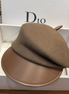 秋冬皮沿羊毛呢马术帽甜美气质鸭舌帽百搭报童帽优雅羊绒英伦帽子