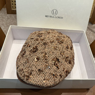 复古亮片卡其色前进帽女秋冬时髦百搭显脸小鸭舌帽洋气反戴贝雷帽