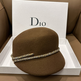 秋冬大头围羊毛呢水钻马术帽时尚 百搭鸭舌帽休闲气质骑士报童画家