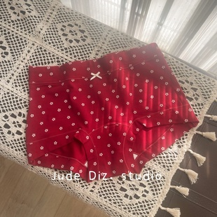 高级红精梳棉小花本命年复古红内裤 宽边中腰包臀女平角少女三角裤