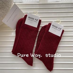 优雅赤爵红秋冬加厚羊毛磨绒中筒袜男女情侣本命年红袜子保暖百搭