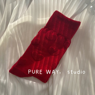 原创洋气中国红袜子加厚反毛圈本命年新婚中长筒纯棉爱心男女堆堆