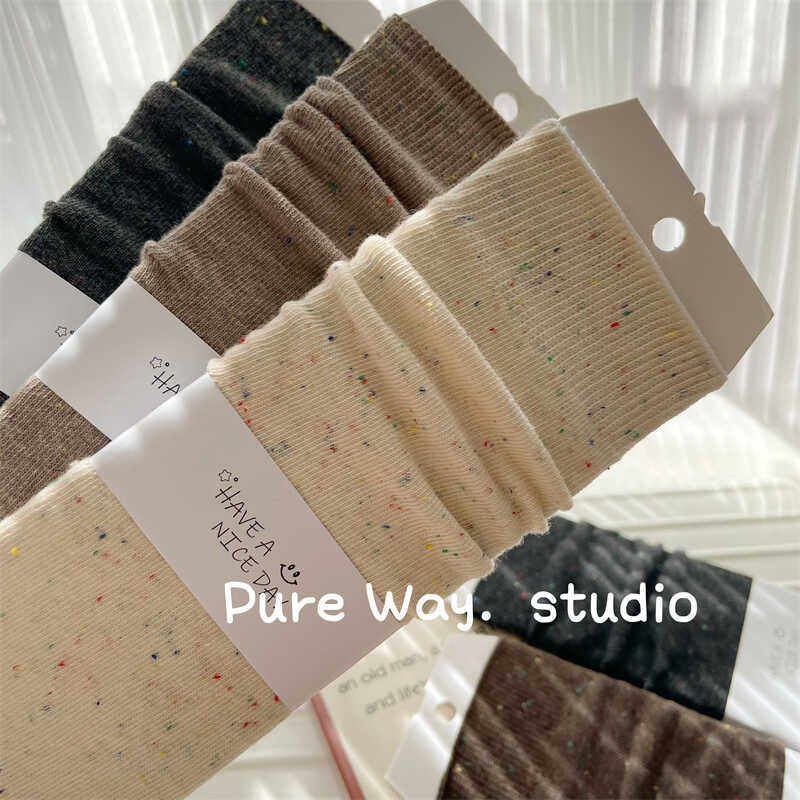 秋冬新款彩点子纱袜子女中筒袜卷边松口ins潮日系纯棉堆堆袜韩国,女士内衣/男士内衣/家居服,中筒袜,淘宝优惠券,粉丝福利购,淘宝优惠卷