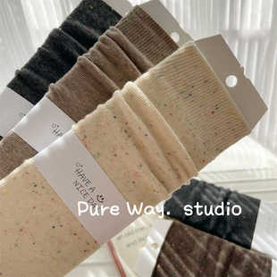 秋冬新款 彩点子纱袜子女中筒袜卷边松口ins潮日系纯棉堆堆袜韩国