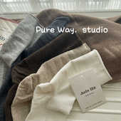 秋冬彩棉棕灰纯色系简约百搭中筒袜子女基础松口卷边堆堆月子袜