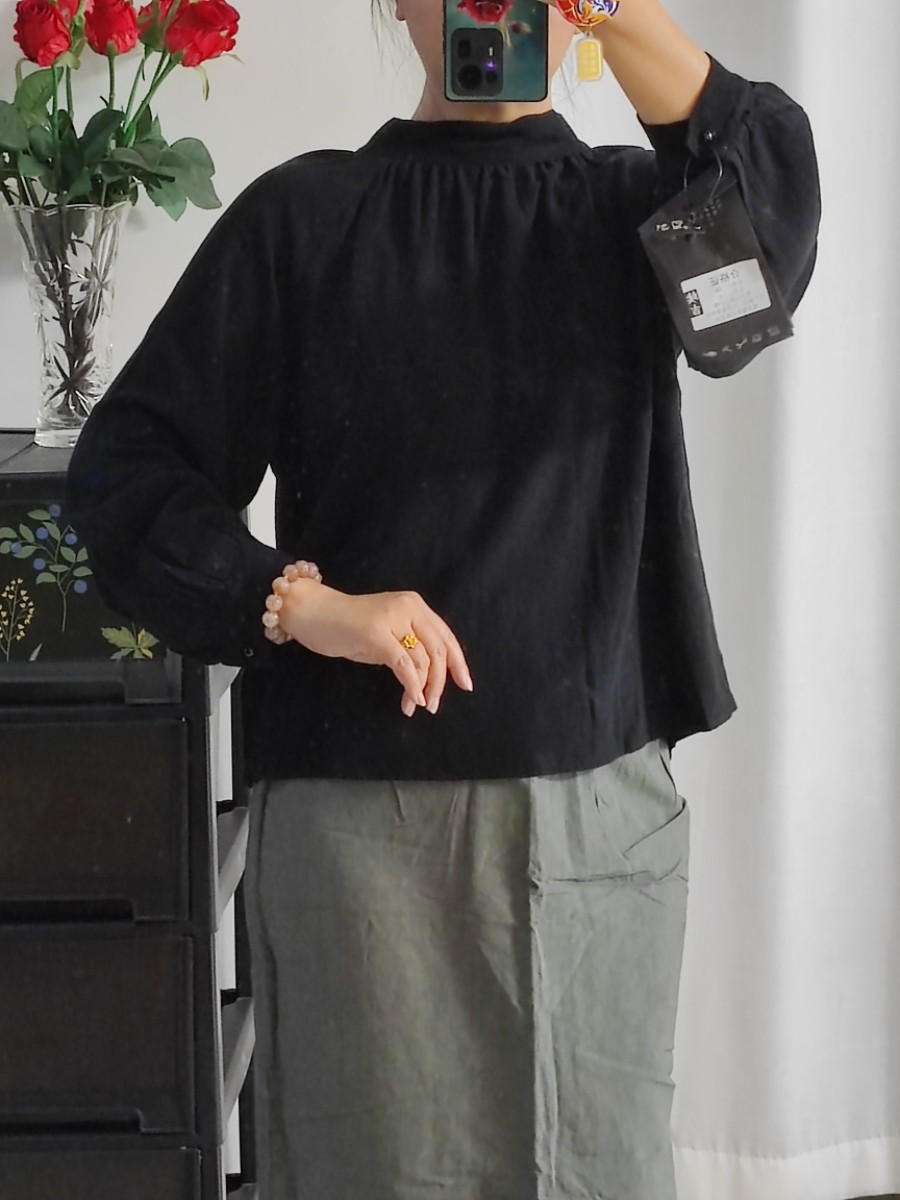 法式系带温柔休闲棉麻长袖女衬衫