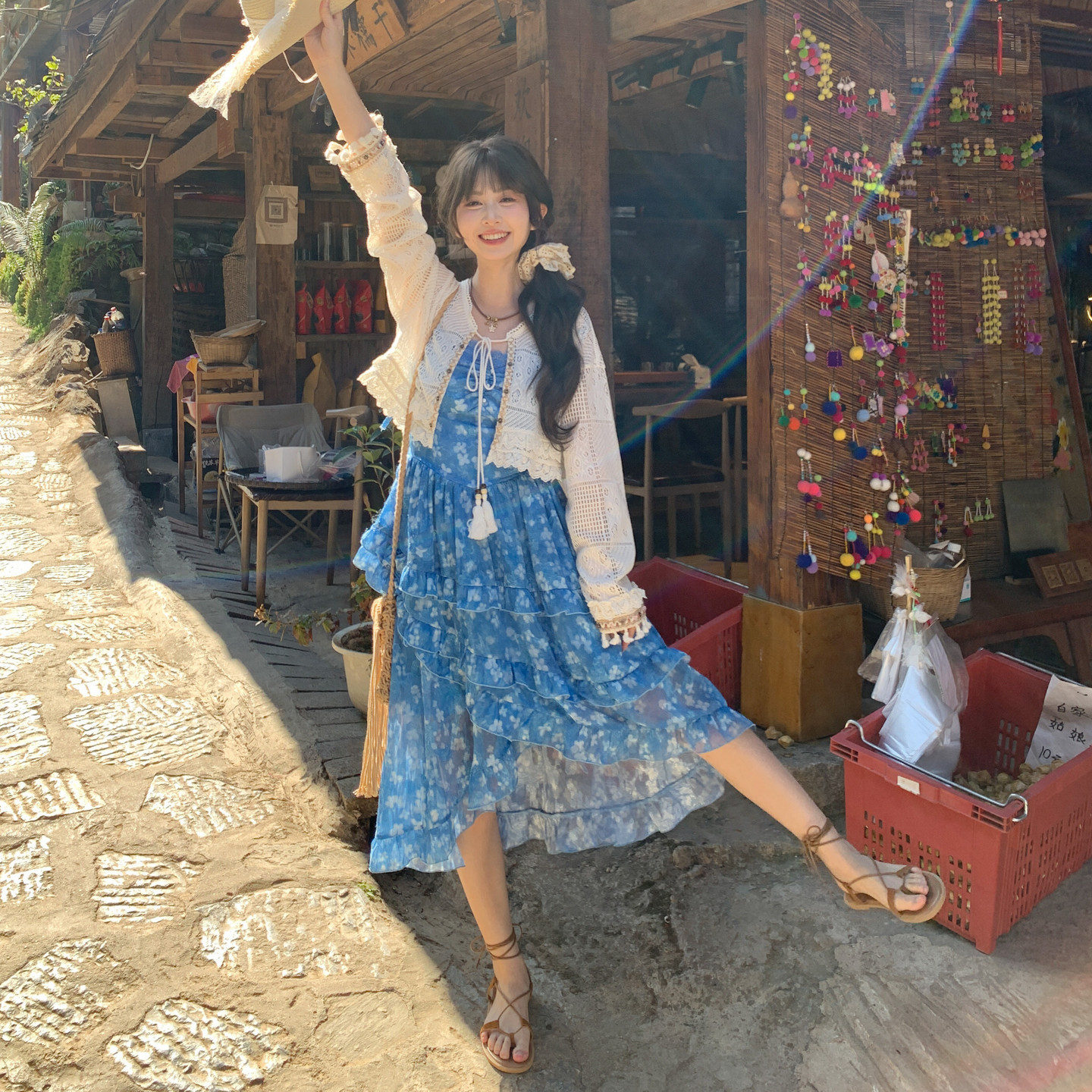 森女部落甜妹风镂空开衫女新款流苏装饰宽松落肩百搭防晒针织外套