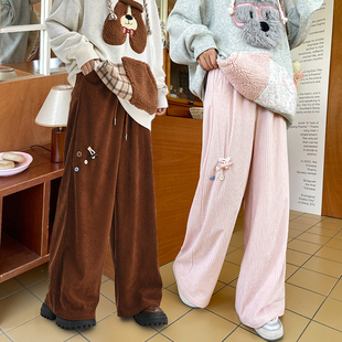 女装 森女部落原创灯芯绒阔腿裤 2024年秋冬新款 秋冬休闲裤 闺蜜装