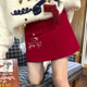 森女部落甜美风可爱猫咪刺绣百搭高腰半身裙女新款 百搭A字裙秋季