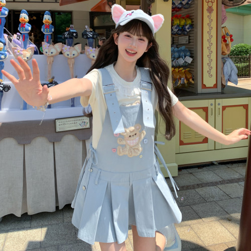森女部落甜美可爱小熊设计感背带短裙纯棉宽松连衣裙女夏2026新款