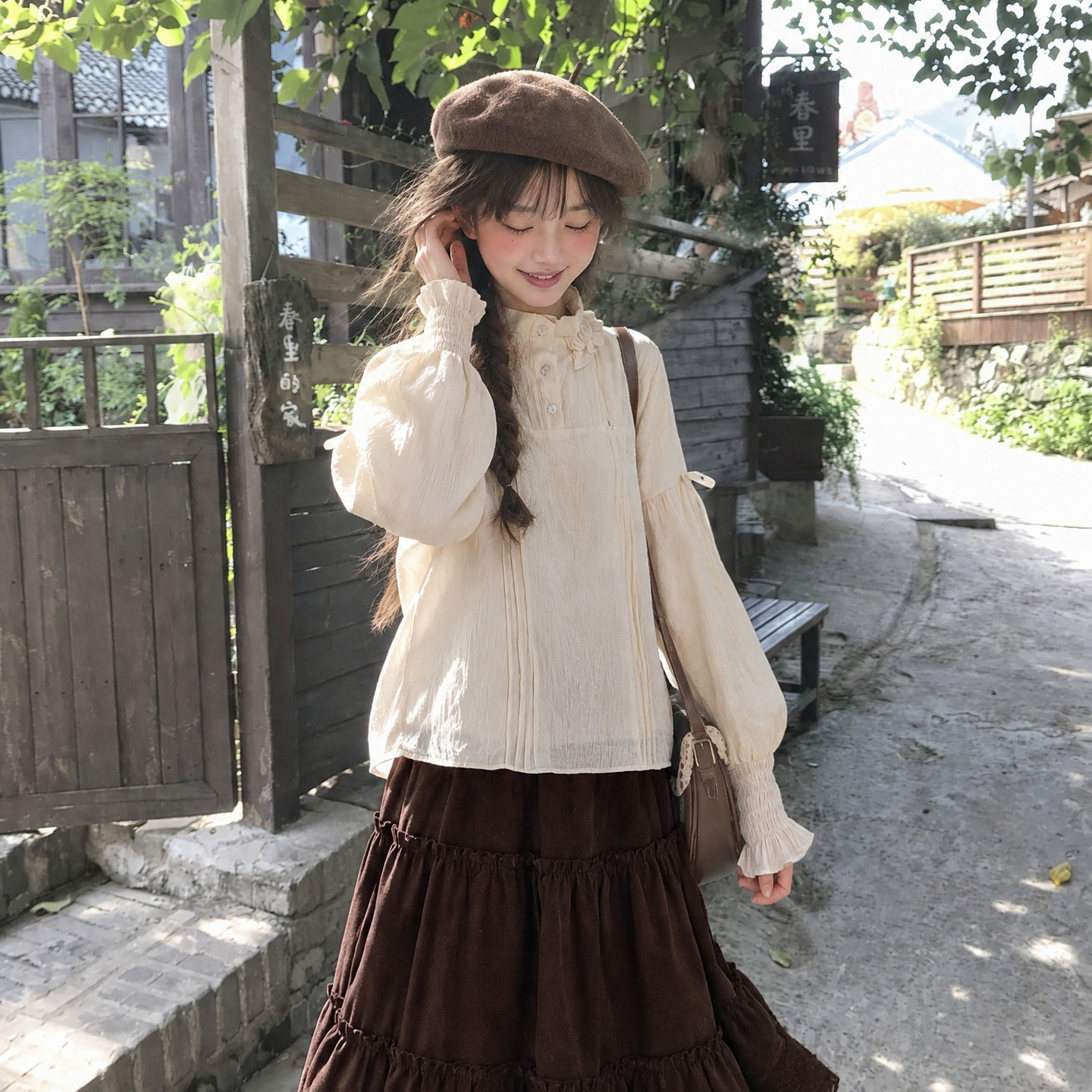 森女部落日杂少女感加绒衬衫女上衣2026秋花边领内搭打底衫衬衣冬