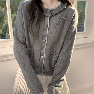 冬季 森女部落甜美风百搭蝴蝶结设计感毛衣女2025新款 宽松针织开衫