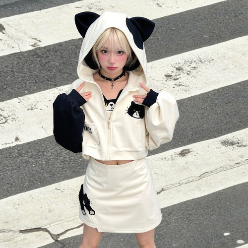 甜妹可爱猫咪短款卫衣开衫外套女