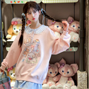 森女部落卡通印花粉色圆领套头卫衣女宽松新款 上衣长袖 2025新款