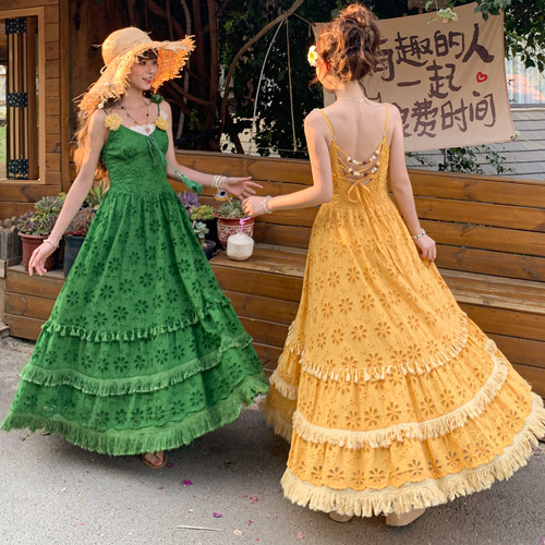 森女部落波西米亚风吊带裙女新款连衣裙收腰设计显瘦出游长裙夏季