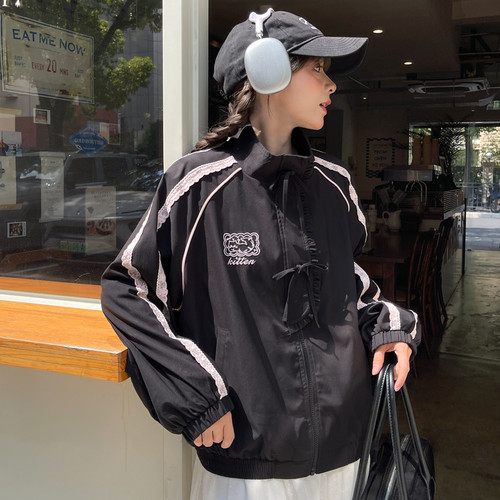 森女部落甜美风蕾丝拼接设计感外套女2025新款宽松显瘦百搭上衣秋