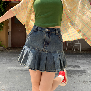 森女部落原创日常显瘦百搭牛仔短裙高腰百褶半身裙女2025初夏穿搭