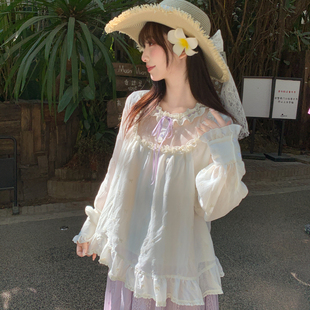 宽松长袖 女2026新款 上衣夏 衬衫 森女部落甜妹风百搭设计感叠穿薄款