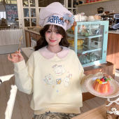 森女部落甜美风可爱小狗刺绣卫衣女春季 圆领宽松显瘦百搭上衣 新款