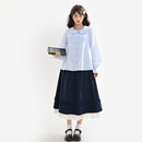 森女部落蓝色学院风A字半身裙女2025秋新款 小个子裙子百搭长裙冬