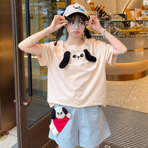 立体小狗设计感夏季短袖上衣T恤