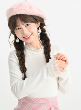 森女部落蕾丝花边叠穿内搭白色半高领打底衫女2026秋冬可外穿T恤