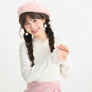 森女部落蕾丝花边叠穿内搭白色半高领打底衫 女2025秋冬可外穿T恤