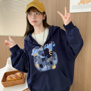 纯棉设计感百搭上衣秋季 森女部落甜酷宽松长袖 连帽外套女2025新款