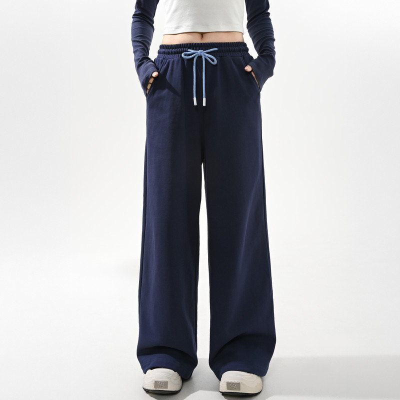 森女部落纯棉宽松垂感直筒高腰休闲裤女2026新款百搭阔腿卫裤秋季