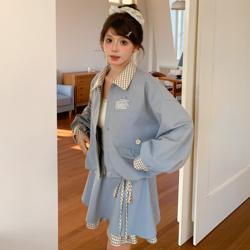 森女部落学院风格子设计感百搭时尚套装女2026新款宽松外套春