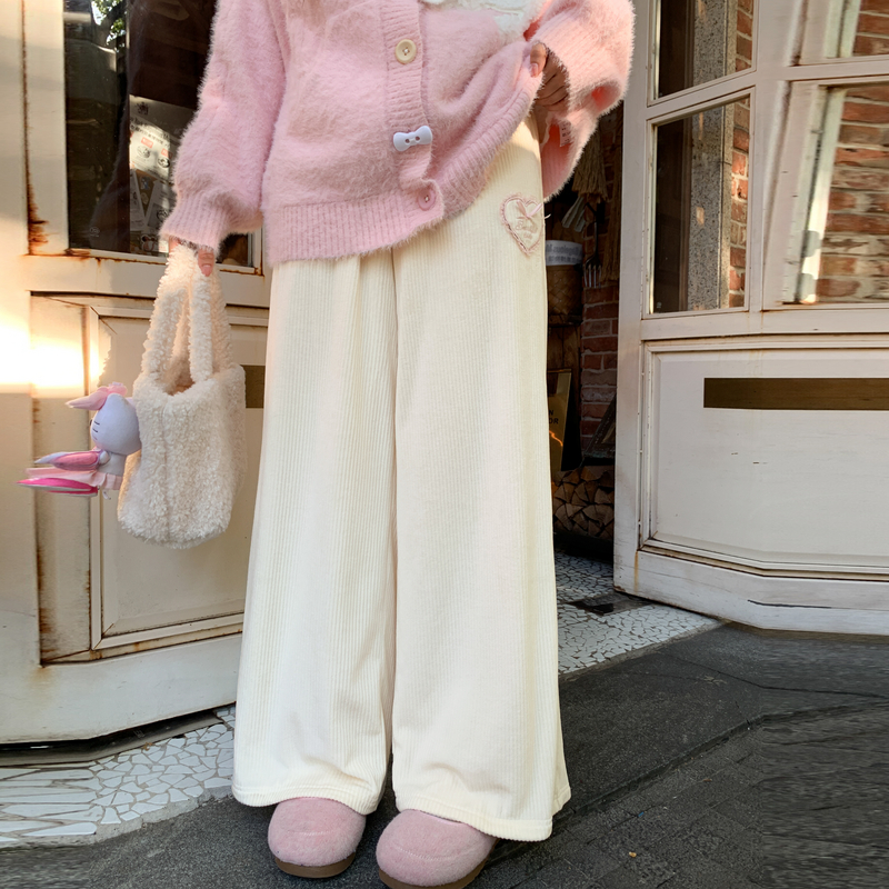 森女部落甜美风百搭高腰阔腿裤冬2025新款设计感保暖加绒休闲裤女