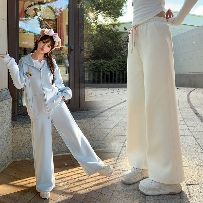 森女部落甜美风纯色高腰阔腿裤女2025新款秋季百搭垂感直筒休闲裤