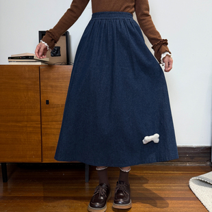 森女部落学院风A字高腰牛仔半身裙女百搭纯色宽松长裙2025新款 秋