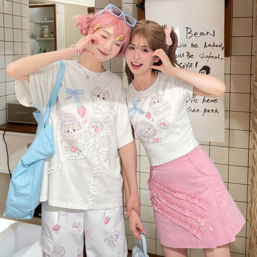 萌趣甜美印花上衣可爱少女短袖夏