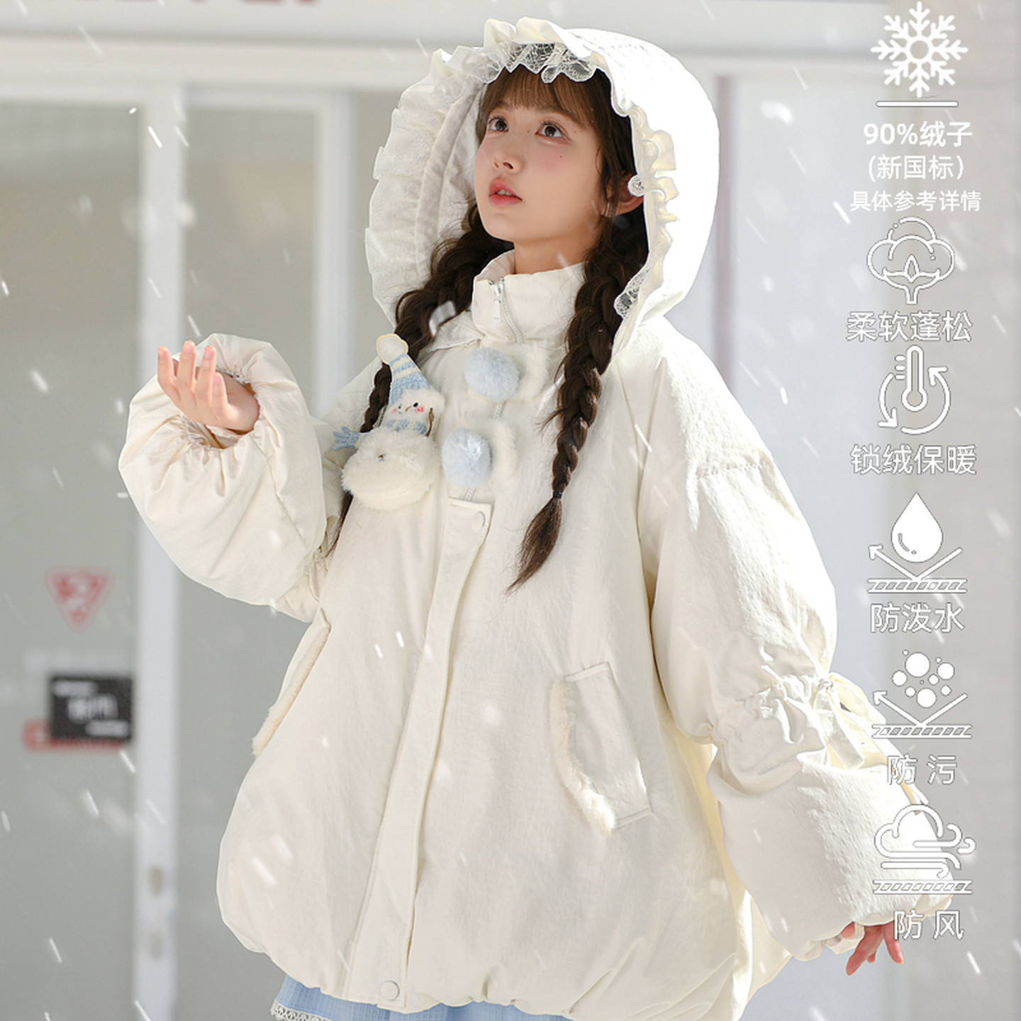 森女部落可爱甜美雪人90%绒子羽绒服女冬2025小个子三防连帽外套,女装/女士精品,羽绒服,淘宝优惠券,粉丝福利购,淘宝优惠卷