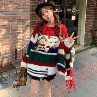 女装 森女部落原创圣诞氛围感个性 色彩拼接毛衣女2025年秋冬新款